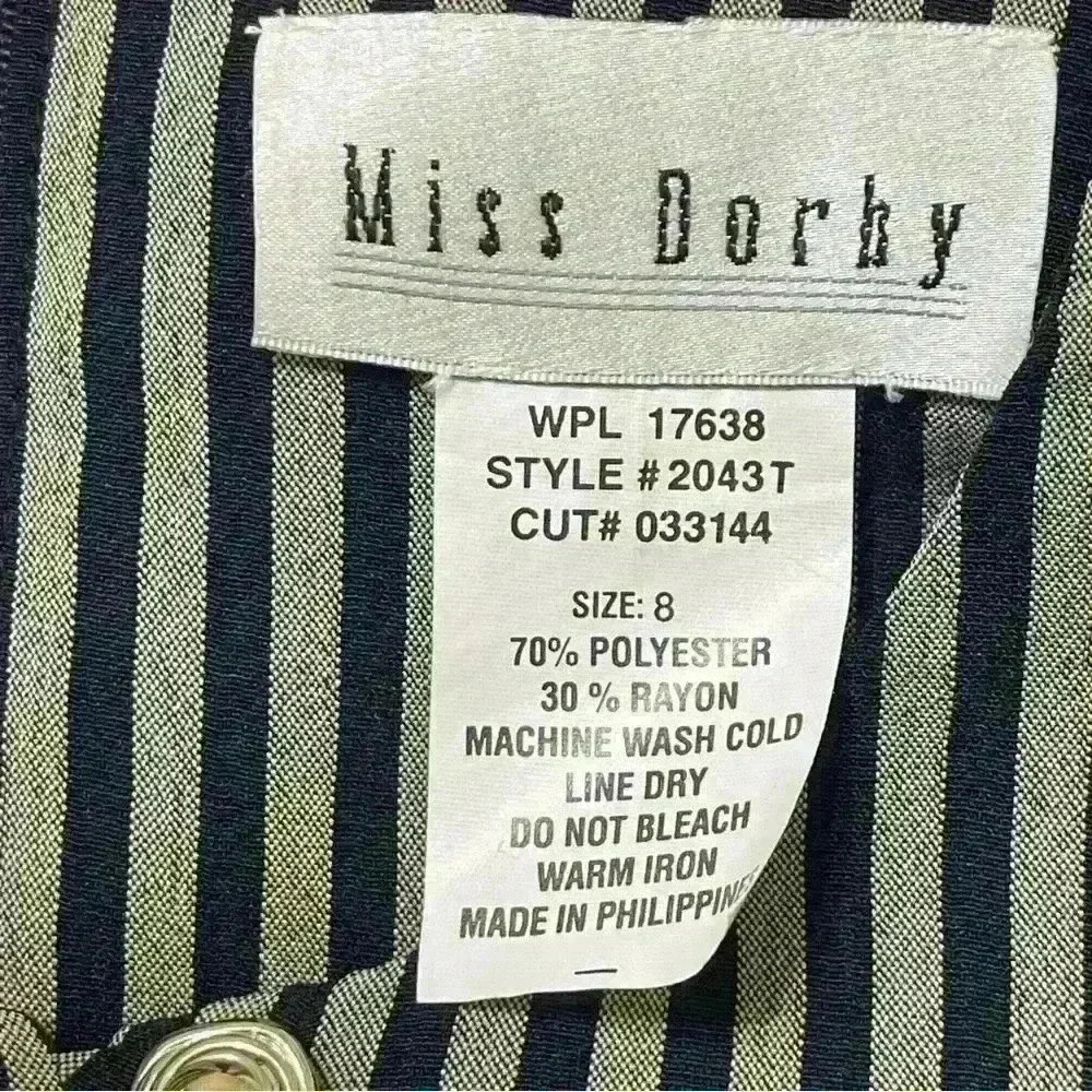 Miss Dorby Womens Size 8 Dress Short Sleeve Black Stripe Buttons Vintage Style - Picture 7 of 9